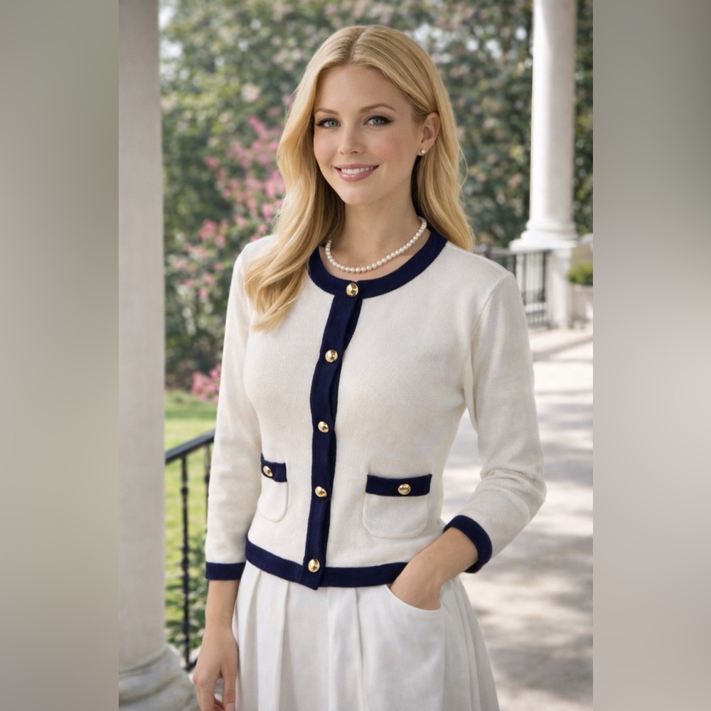 Lilly Pulitzer 100% Cotton Button Front Preppy Academia Cardigan Sweater